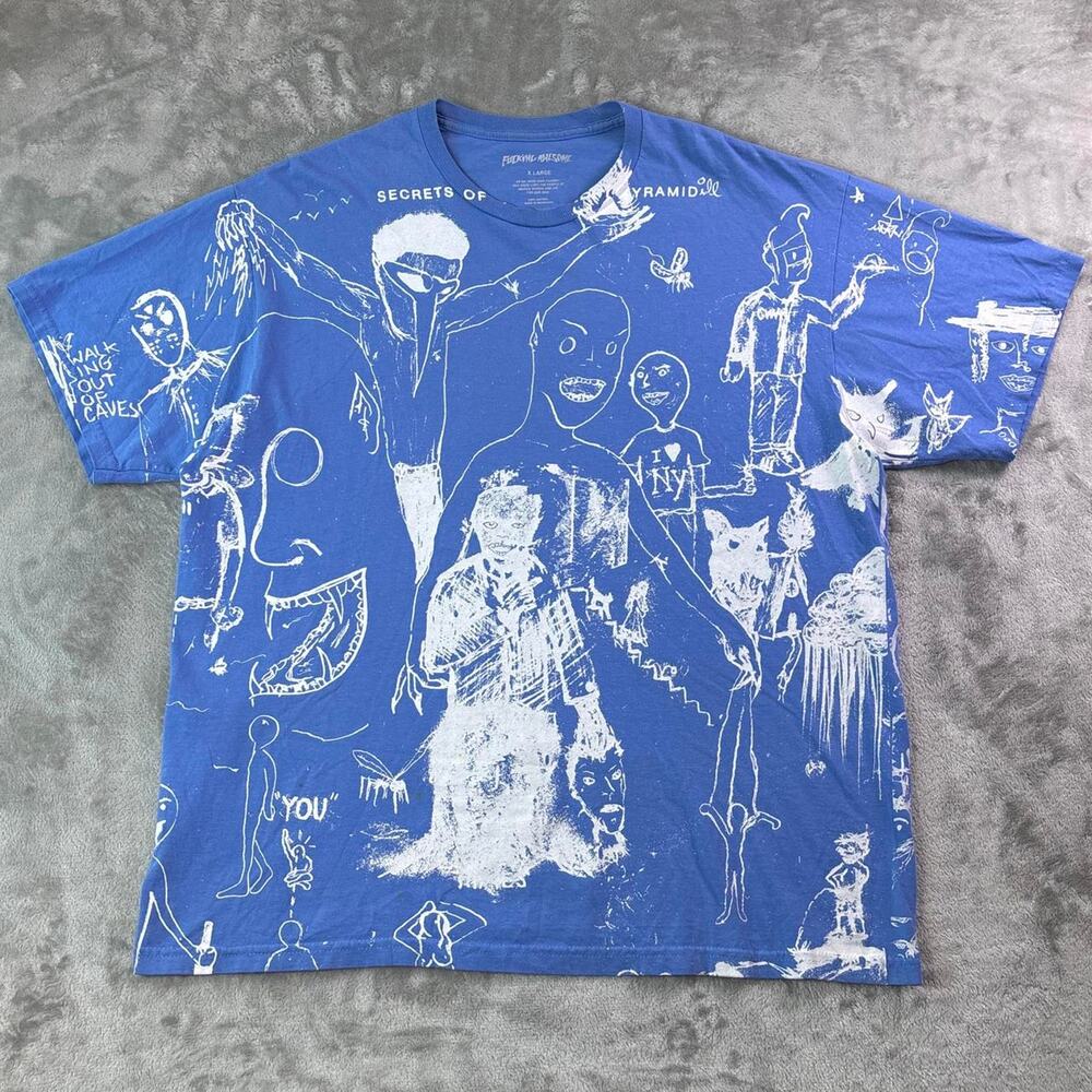 Fucking Awesome Secrets Of The Great Pyramids Sketch ART AOP T-shirt Mens Sz XL